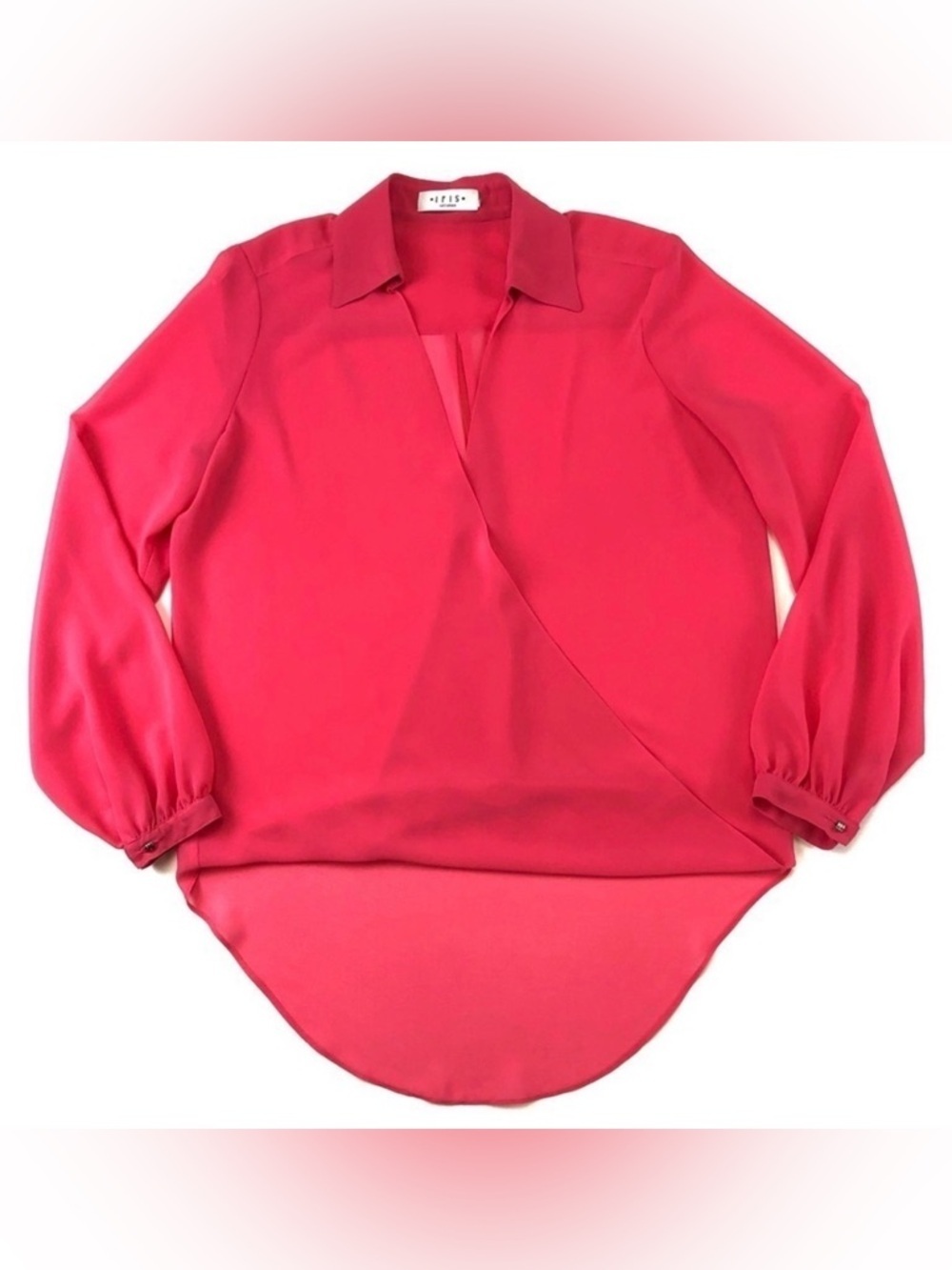 Iris Setlakwe coral pink blouse Large Minimalist Flowy Sheer Modern Hi Low hem